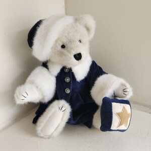 Vintage 1998 White Holiday Bear in Blue Velvet