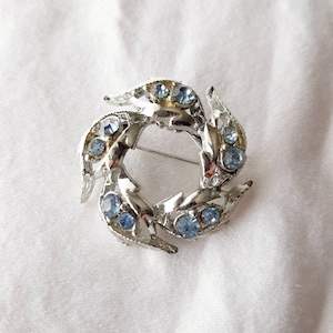 Vintage Silver Tone and Crystal Blue Brooch