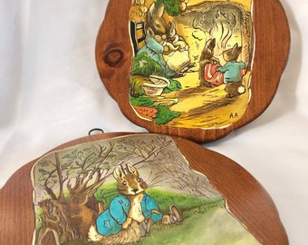 Fléaux en bois peints en bois Peter Rabbit vintage