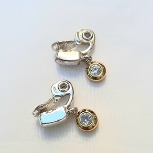 Vintage 1990s Ohrclips Silber und Gold zweifarbig mit Strass
