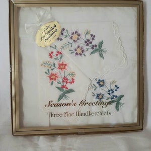 Vintage Holiday Handkerchief Set 3 Handkerchiefs