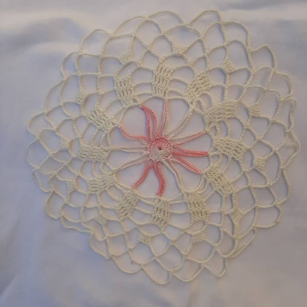 Vintage Doily Round with Pastel Pink Center