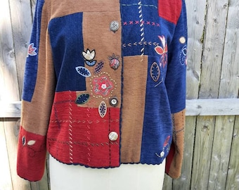 Vintage Ladies Jacket Patchwork Design Craft Style Size Petite Small