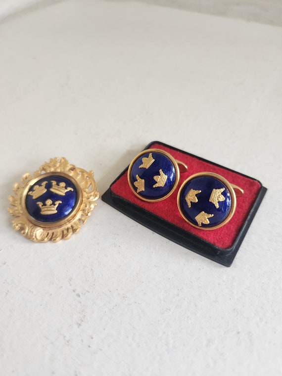 Vintage 1970s Sporrong Brooch and Cufflinks Set Ma