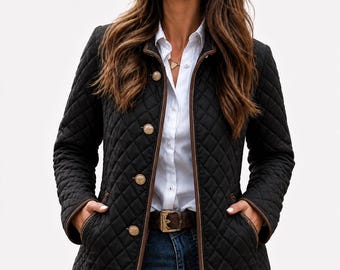 Dam Quiltad Jacka Svart – Diamond Stitch Tailored Coat | Elegant vinterytterkläder för kvinnor
