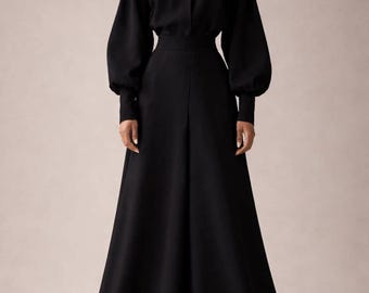 Elegant Beige Modest Maxiklänning för Dam – Hög Hals Långärmad Minimalistisk Festklänning