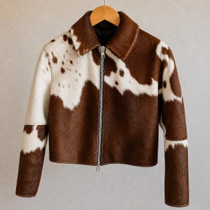 Äkta kohudskinnjacka Dam | Brun & Vit Kohudmönstrad Jacka | Western Hair On Lace Coat