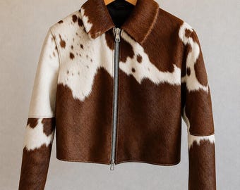 Äkta kohudskinnjacka Dam | Brun & Vit Kohudmönstrad Jacka | Western Hair On Lace Coat