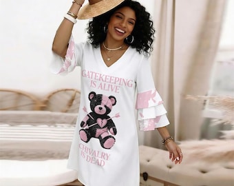 All-Over Print Women's Stacked Ruffle Sleeve Dress