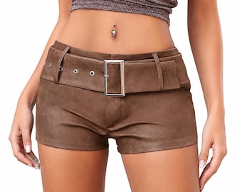 Handgjorda läderminishorts för kvinnor – Skräddarsydda modeshorts, finns i alla färger