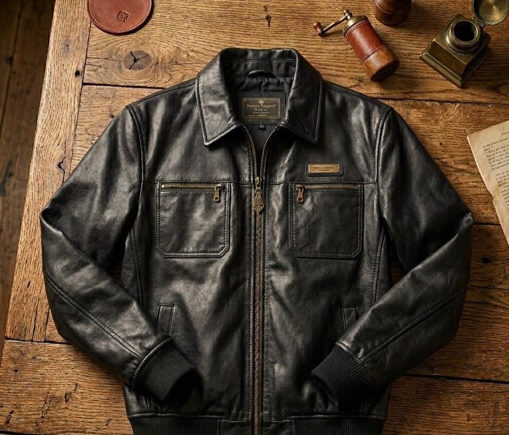 Handmade Vintage Leather Jacket Classic Zip-Up Casual Heritage Outerwear