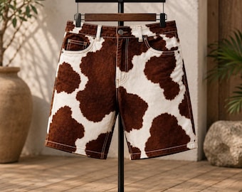Handmade Cowhide Pattern Shorts – Rustic Western Fashion Shorts