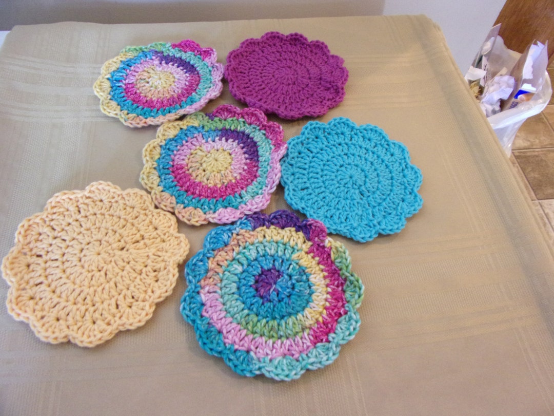 Coasters, Housewares, Crocheted Coasters, Drink Coasters, Cotton