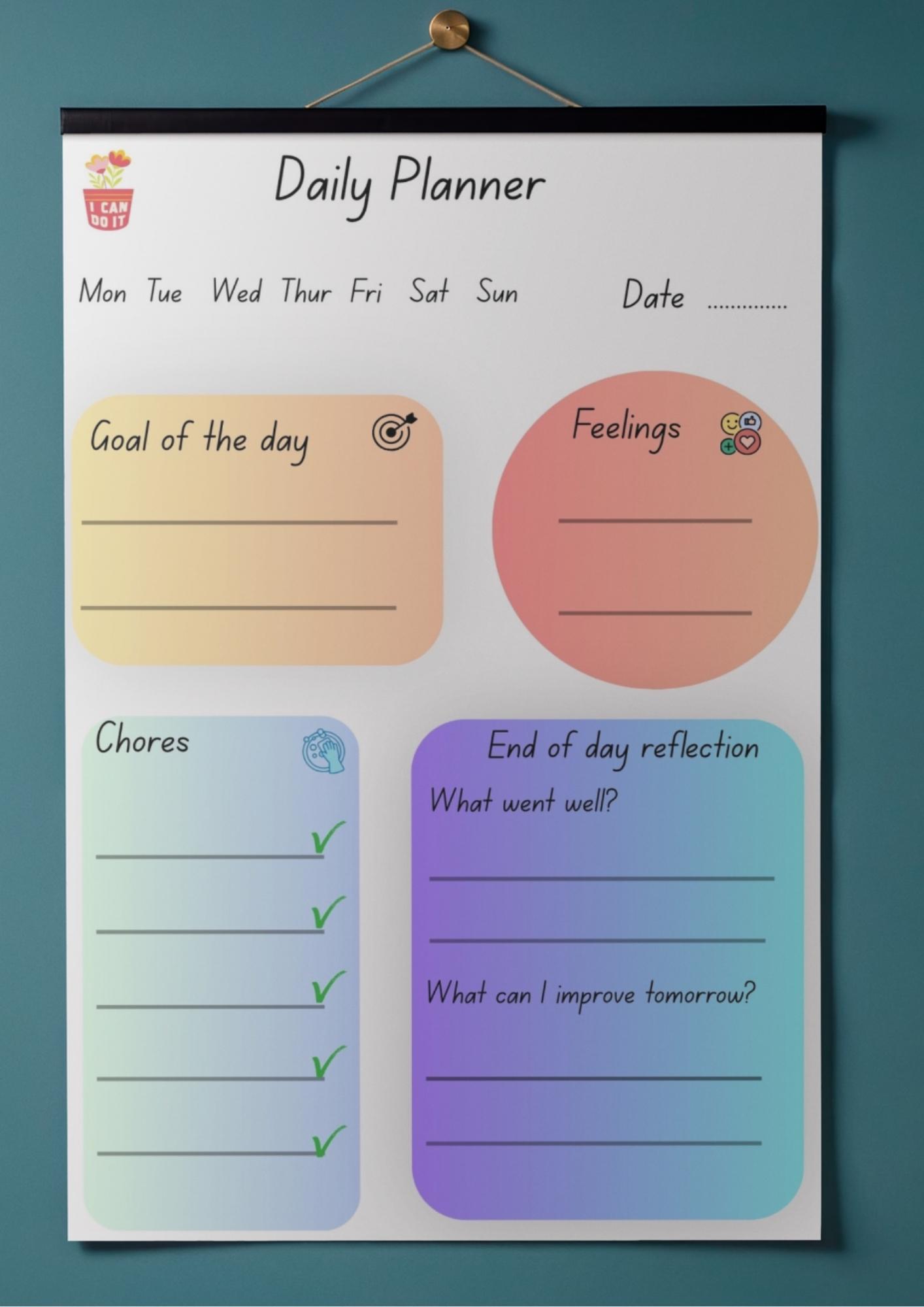 Kids Daily Planner Printable | Routine Chart, Chores, Reflection (ADHD ...