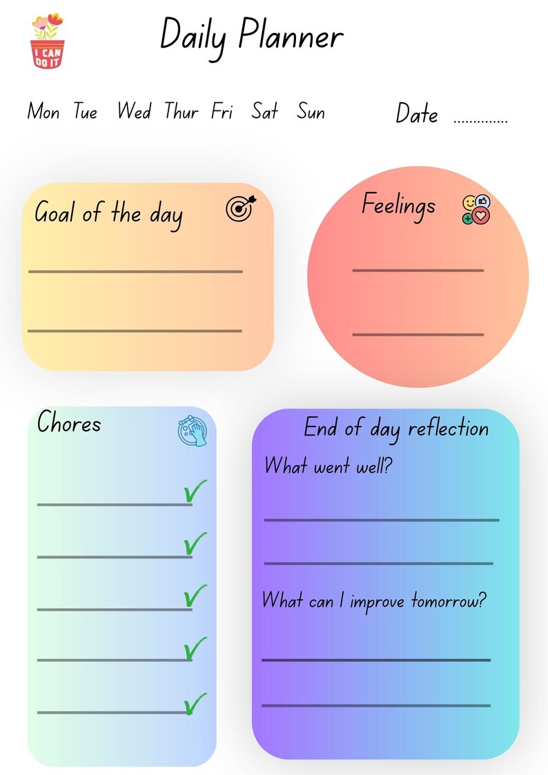Kids Daily Planner Printable | Routine Chart, Chores, Reflection (ADHD ...