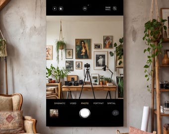 Modern Phone Camera Mirror Decor, Digital Printed Decota & Plexi Silver Mirror, Aesthetic Wall Art