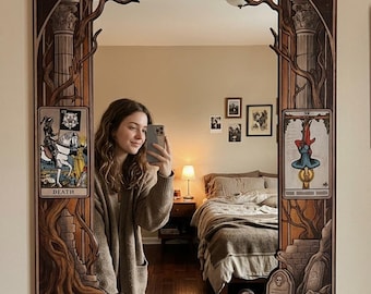 Gothic Tarot & Skull Mirror Wall Decor - Mystical Digital Print on Dekota with Plexi Silver