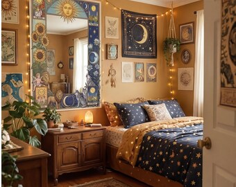 Espejo Tarot Sol Luna, Decoración de Pared Boho, Estética Mágica, Impresión Digital Espejo Dekota Plexi