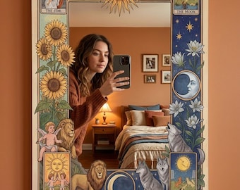 Tarot Sun Moon Mirror, Boho Wall Decor, Witchy Aesthetic, Digital Print Dekota Plexi Mirror