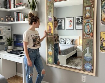 Mystical Alchemist Digital Print Mirror | Unique PVC Board Wall Art with Plexi Silver Reflection | Bohemian Home Decor