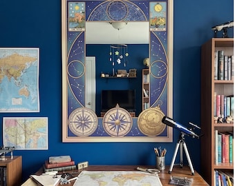 Espejo decorativo de astrología celestial para pared / Arte de constelaciones del tarot en Dekota y plexiglás / Regalo único para el hogar