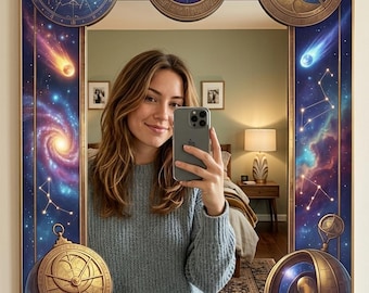 Cosmic Wonders Digital Print Mirror | Astronomy Themed Dekota Wall Art with Plexi Silver Mirror | Stargazer Decor