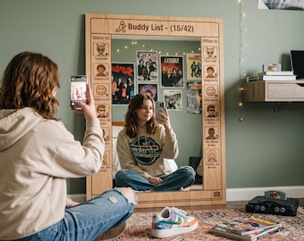 Y2K Nostalgia Buddy List Wood Wall Mirror, Retro Instant Messenger Art, Personalized Dorm Decor, Millennial Room Aesthetic, Custom Frame
