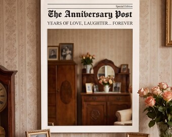 Personalized Anniversary Post Mirror, Custom Newspaper Love Story Mirror, Unique Wedding Gift, Wall Decor