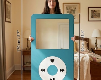 Retro MP3 Player Aesthetic Wall Mirror, Y2K Nostalgia Room Decor, Cool Apartment Wall Art, Tech Enthusiast Mirror