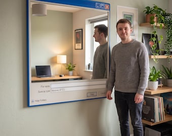 Retro PC 'Save As' Mirror | Dekota & Plexi Silver Wall Decor