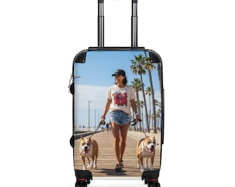 Woman Walking Dogs Photo Suitcase | Personalized Travel Luggage
