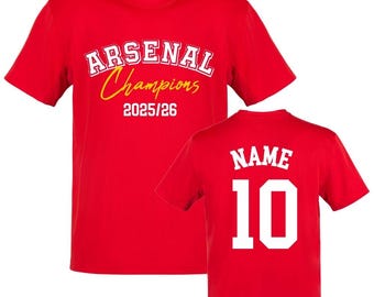 Arsenal Champions 2025/26 Personalised Celebration T-Shirt, Kids & Adults