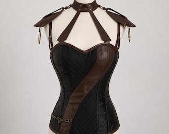 Steampunk Leather Corset Top, Gothic Shoulder Harness Bustier, Renaissance Festival Outfit