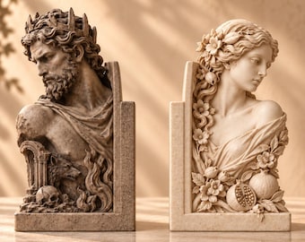 Hades and Persephone Bookends Set of 2, Greek Mythology Book Ends, Dark Academia Decor