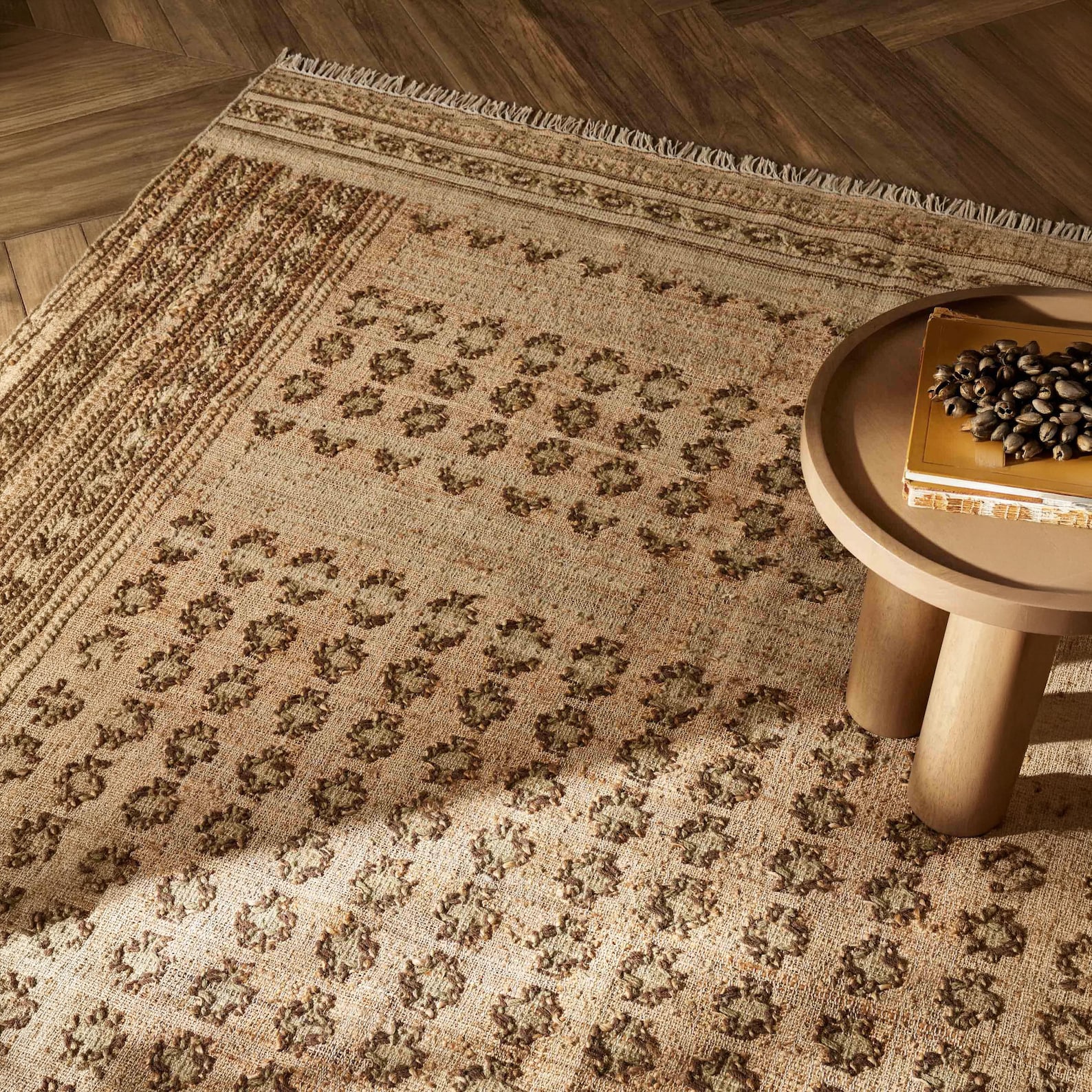 Natural beige wool jute handwoven flatweave rug Japandi