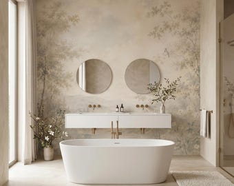 Vintage Landscape Wallpaper - Scenic Nature Panoramic Forest Mural - Peel and Stick Large Traditional Wall Coverings for Powder Room