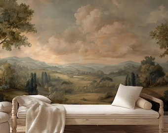 Vintage Landscape Wallpaper - Scenic Nature Panoramic Forest Mural - Peel and Stick Large Traditional Wall Coverings