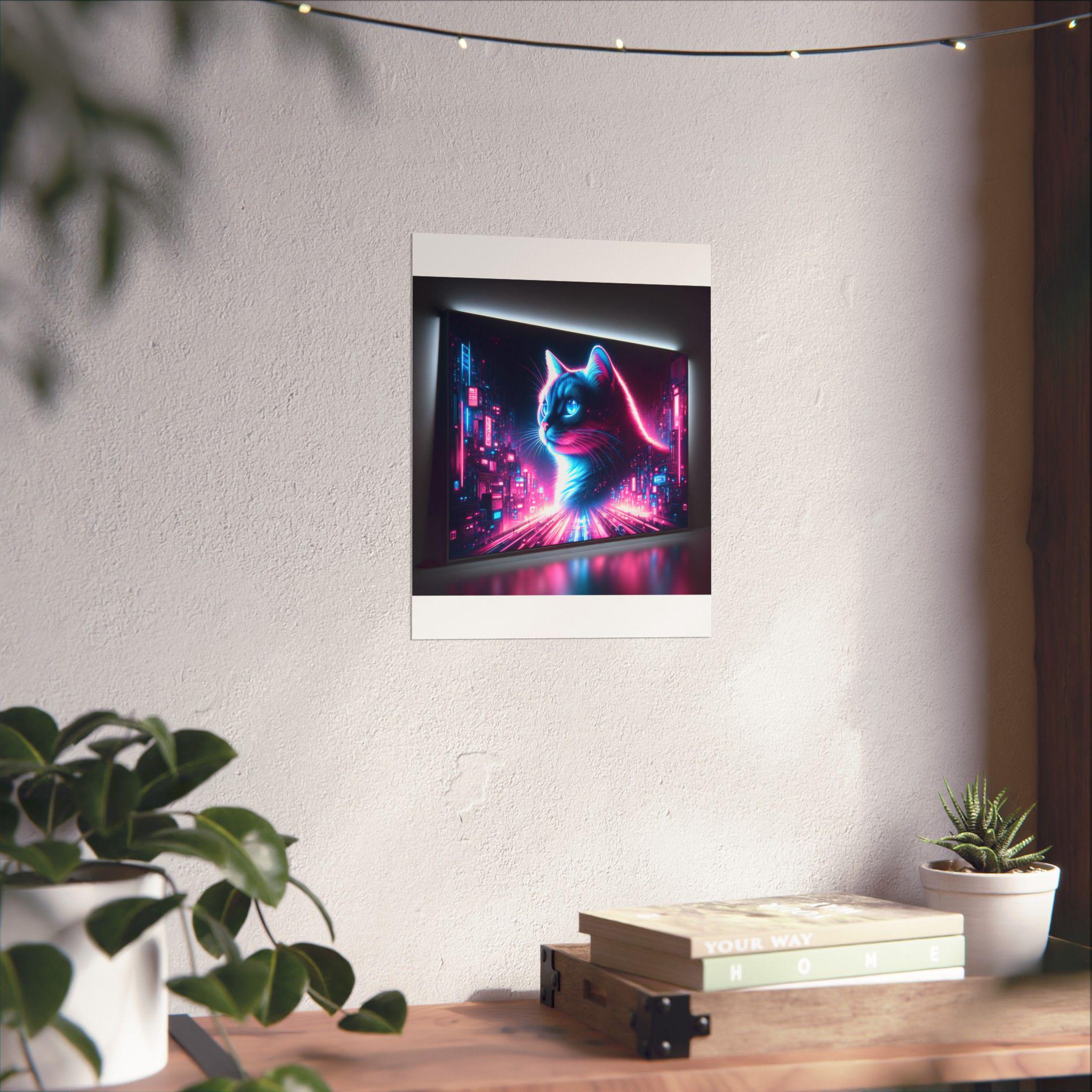 Custom Cyberpunk Pet Portrait Poster — Neon Synthwave Cat & Dog Art - Etsy