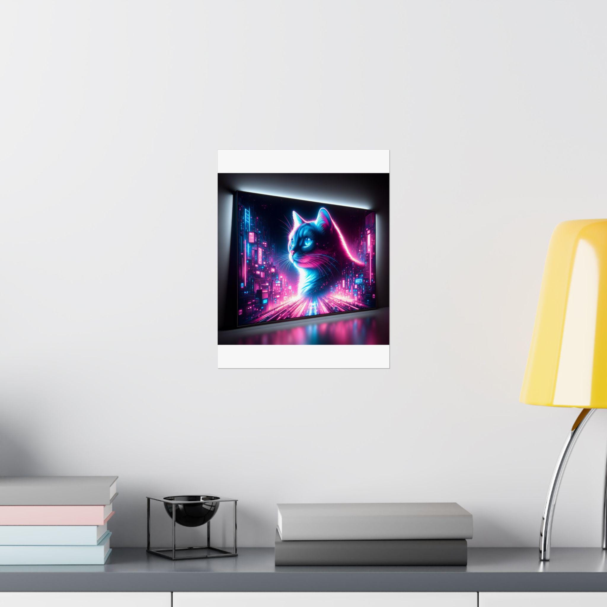 Custom Cyberpunk Pet Portrait Poster — Neon Synthwave Cat & Dog Art - Etsy