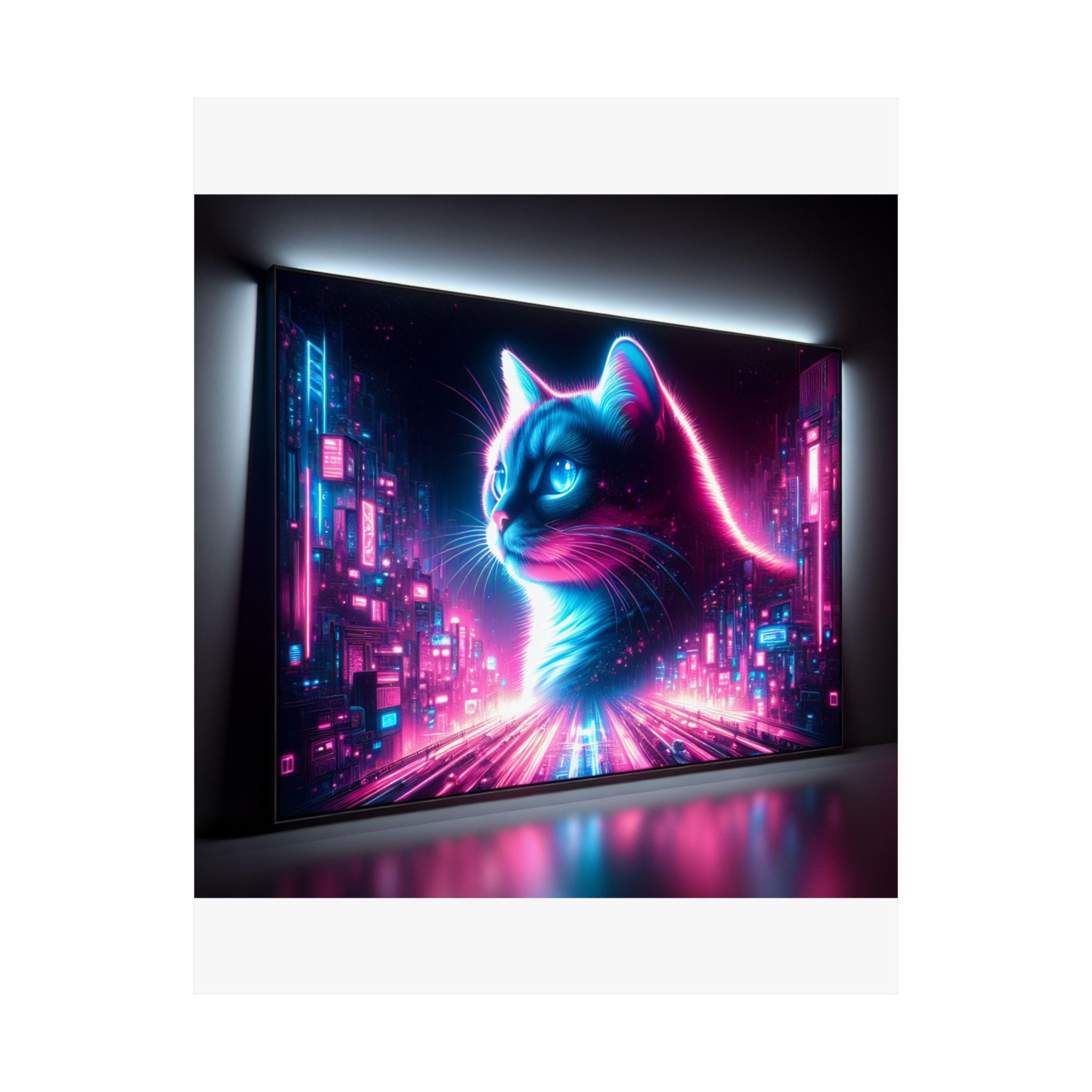Custom Cyberpunk Pet Portrait Poster — Neon Synthwave Cat & Dog Art - Etsy