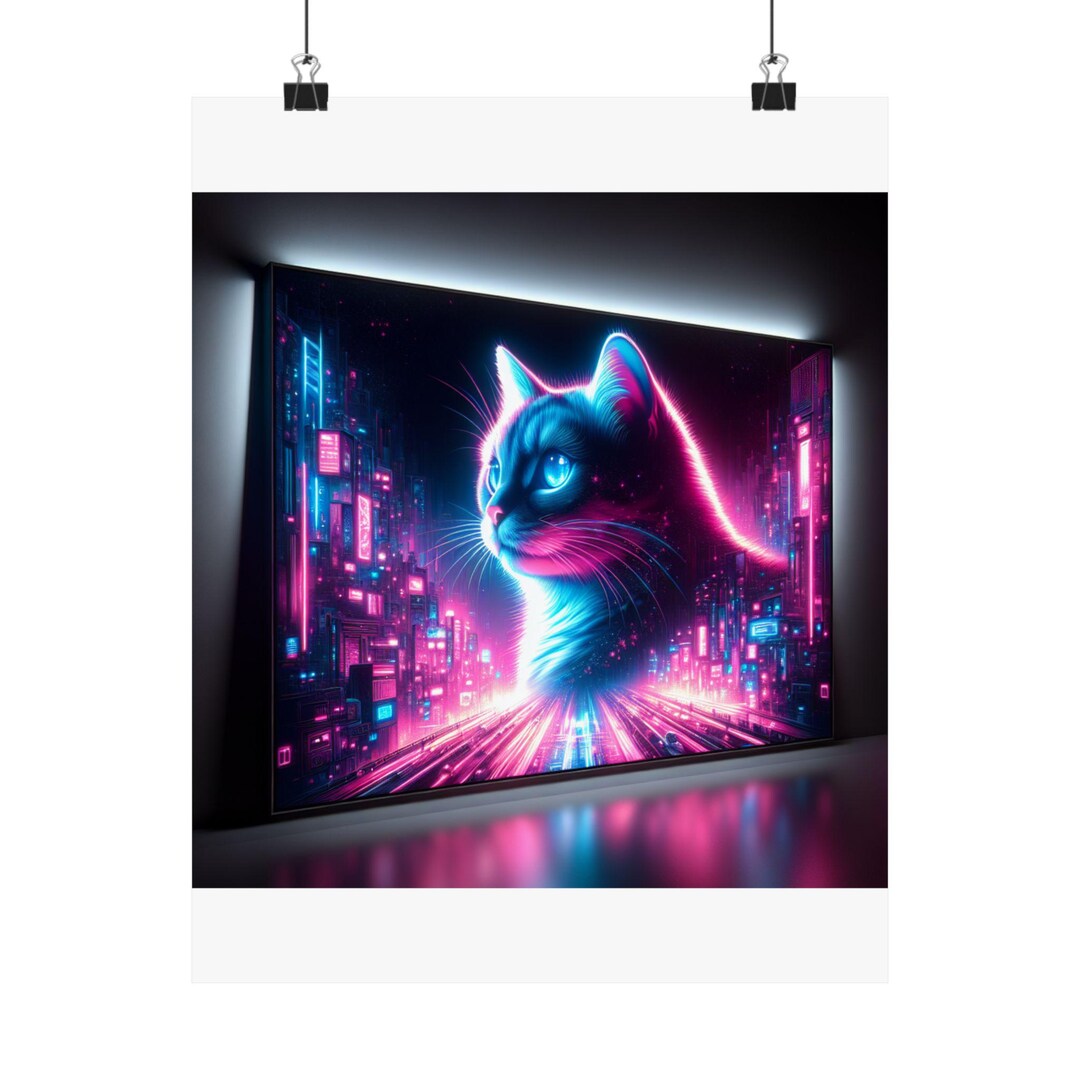Custom Cyberpunk Pet Portrait Poster — Neon Synthwave Cat & Dog Art - Etsy