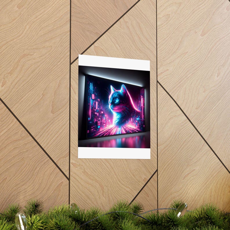 Custom Cyberpunk Pet Portrait Poster — Neon Synthwave Cat & Dog Art - Etsy