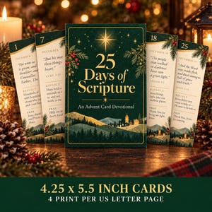 Scripture Advent Calendar Cards - 25 Days of Christmas Bible Verses, Family Devotional Cards, Printable Christian Advent Countdown