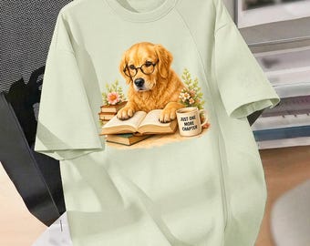 ゴールデンレトリバーの読書好きPNG画像｜水彩画風読書犬デザイン｜犬好きママの昇華プリント