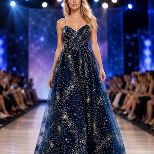 galaxy blue black starry fairy dress Gown COLOR:CUSTOM COLORS