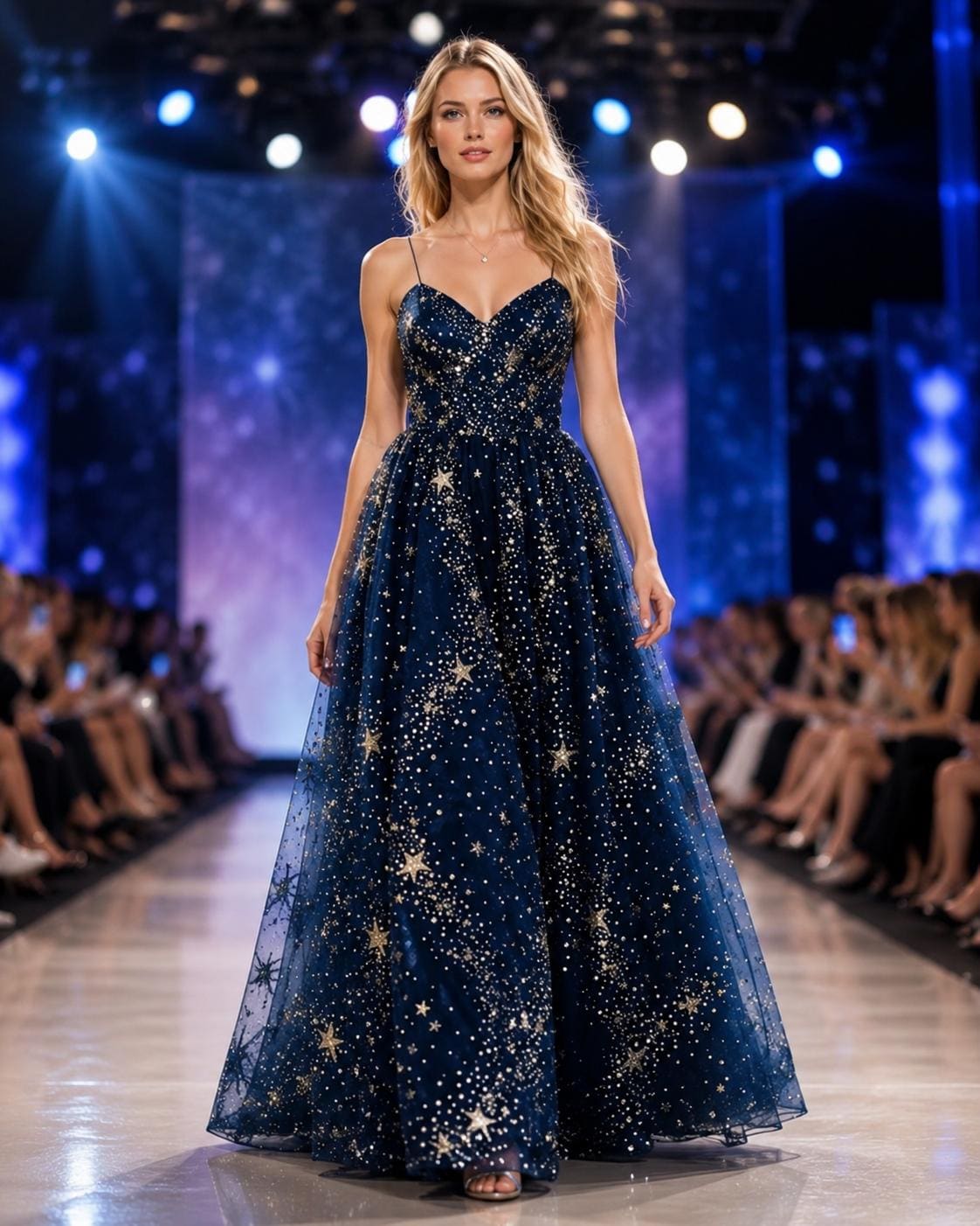 blue dress with white stars Navy Twilight Stars 26-July Hayley Paige, Style 6950 Shoe Size:Size 11 1/2 Regular Male