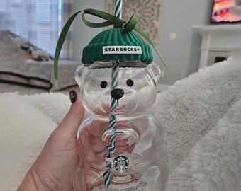 Starbucks 2026 Barista Bear Glass Cup Coffee Mug Limited Edition New Year Gift