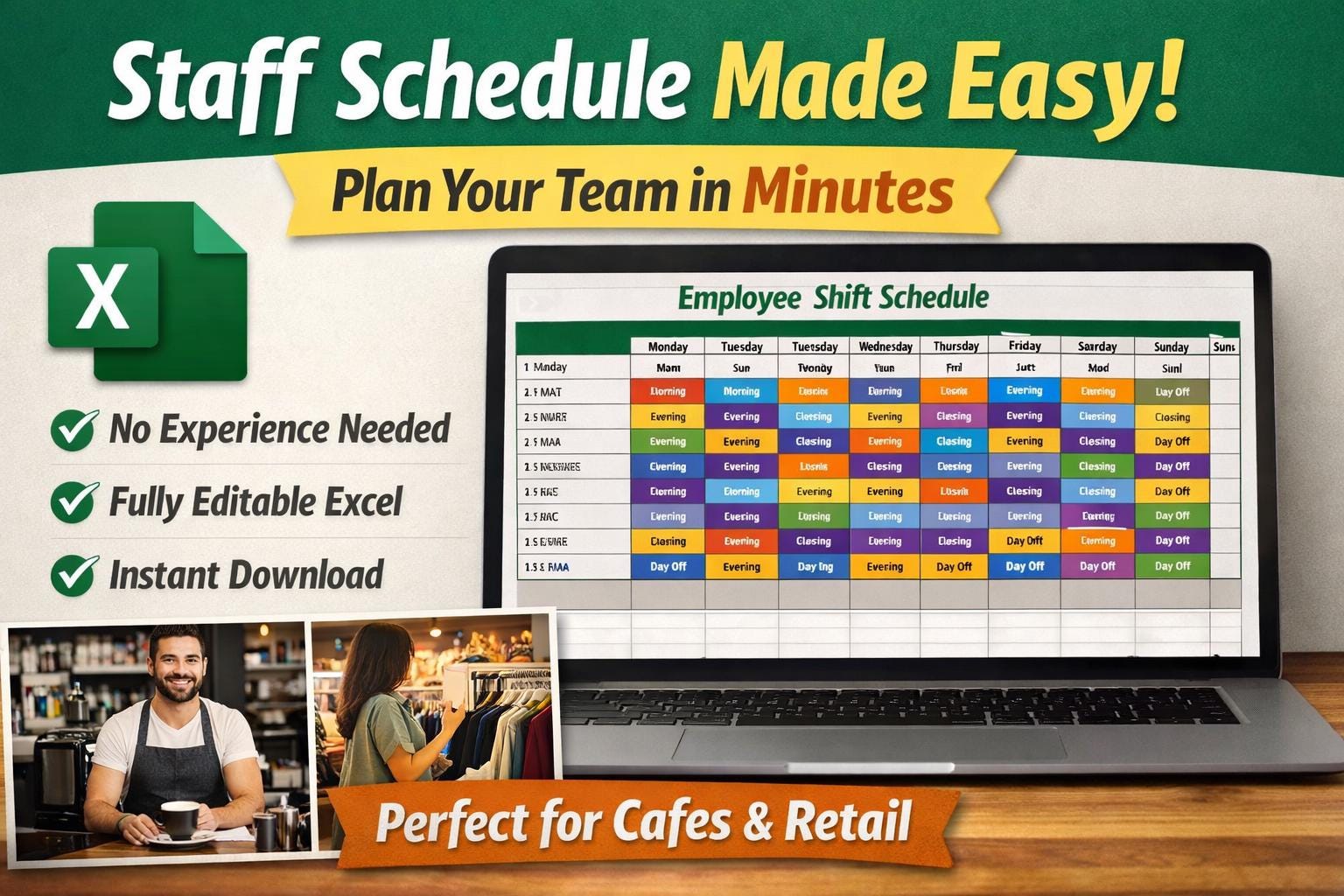 Employee Daily Rota Employee Shift Schedule Excel Template | Weekly Staff Rota Planner ...