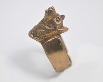 Bague tête de Loup en bronze doré massif sculptée à la main pour femmes et hommes "WOLF"