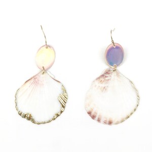 Natural gold filled 18 K shell earrings handmade iridescent oval bead image 8